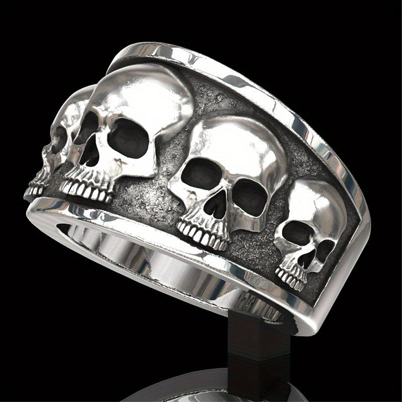 [Size 6-11 Stainless Steel Ring] 1Pc Fine Skull Geometric Personalised Punk Stainless Steel Antique Silvery Ring Men Woman Daily Banquet Bar Size 6-11