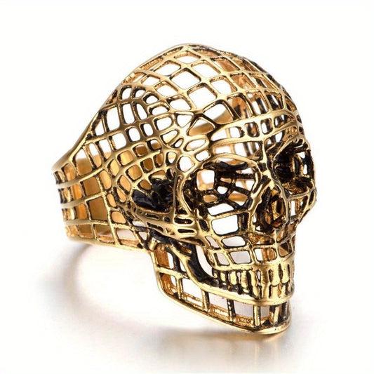 Fashion Men's Ring Exaggerated Personalized Hollow Grid Skull Finger Ring Dark Gothic