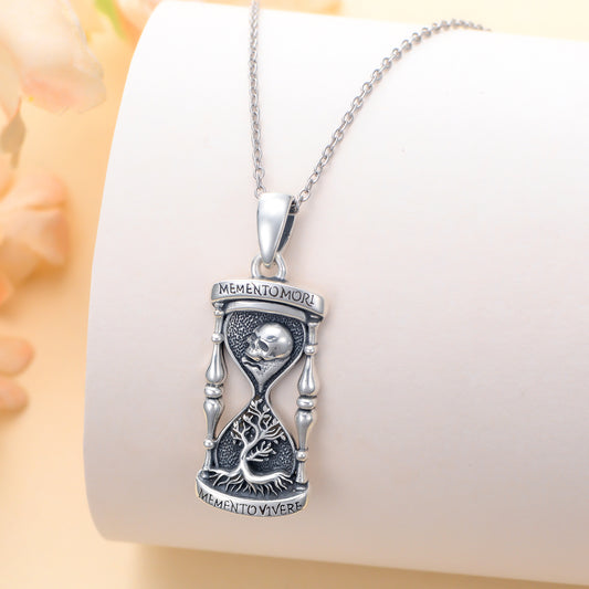Tree of Life Timer Necklace 925 Sterling Silver Memento Mori Necklace with Skull Pendant and Timer Jewelry for Women & Men