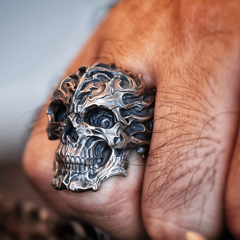 Rock Style Skull Ring with Ghostly Head Design, Perfect for Holiday Parties and Music Festivals, Engraved Ring for Men, Best for Christmas, Perfect for Thanksgiving