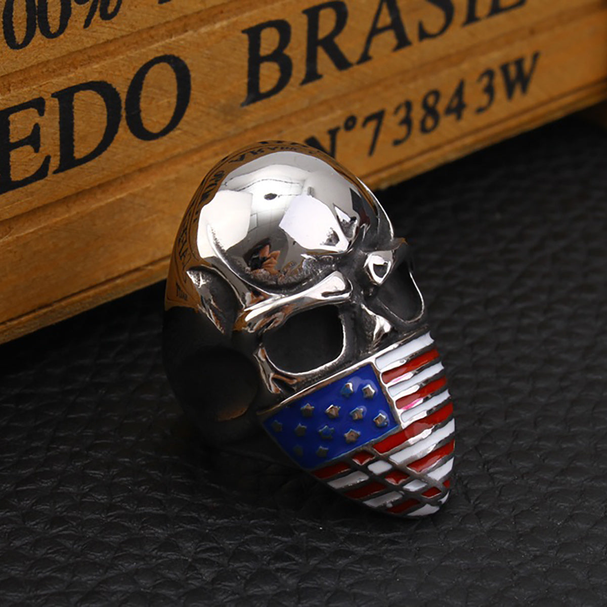 1pc Edgy American Flag Skull Ring - Stainless Steel, Vintage Punk Hip-Hop Style, Polished Finish, Ideal for Halloween & Easter Celebrations