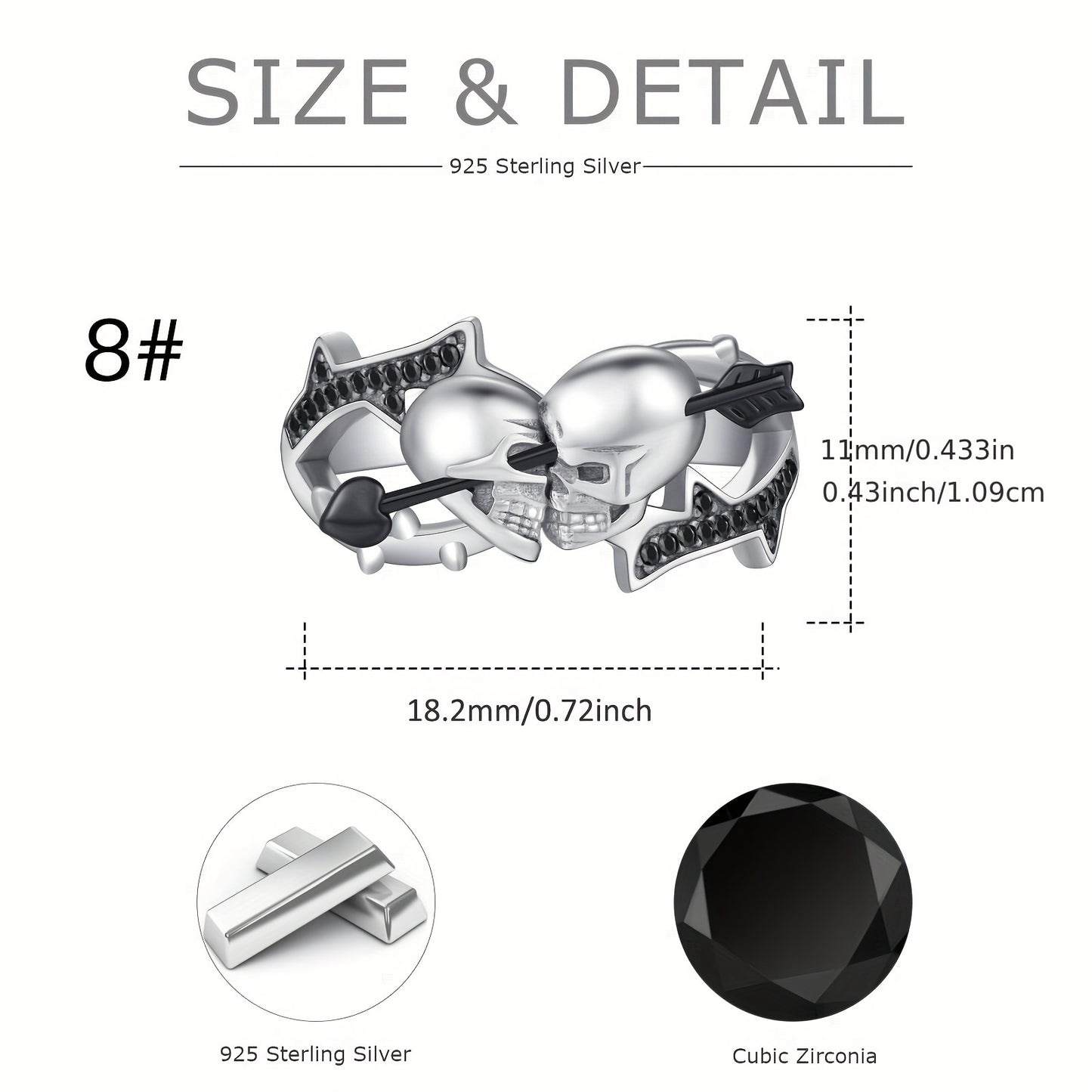 Skull Ring 925 Sterling Silver Adjustable Couple Skull Ring Vintage Gothic Skull Jewelry Gift for Women Men
