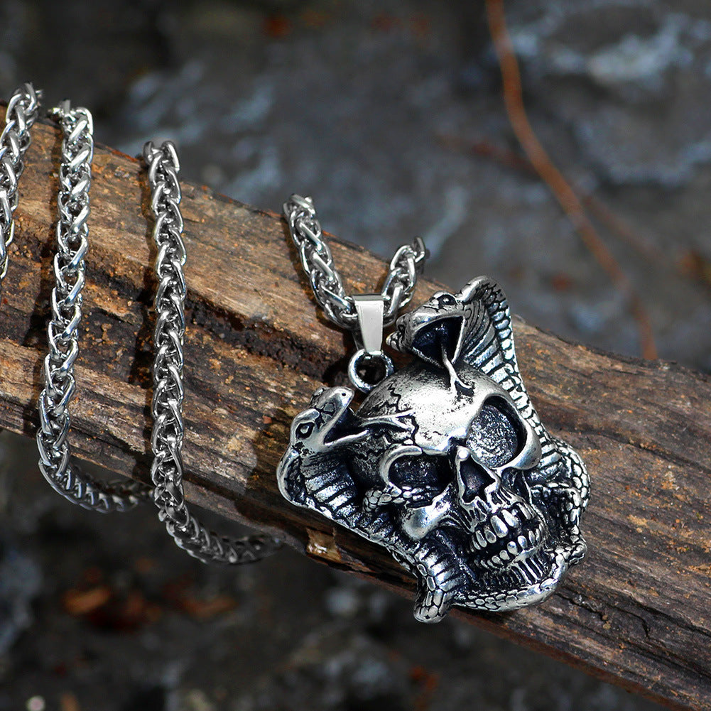 Trendy Hot Sale Double Snake Skull Pendant Necklace Popular Jewelry Retro Men's Necklace