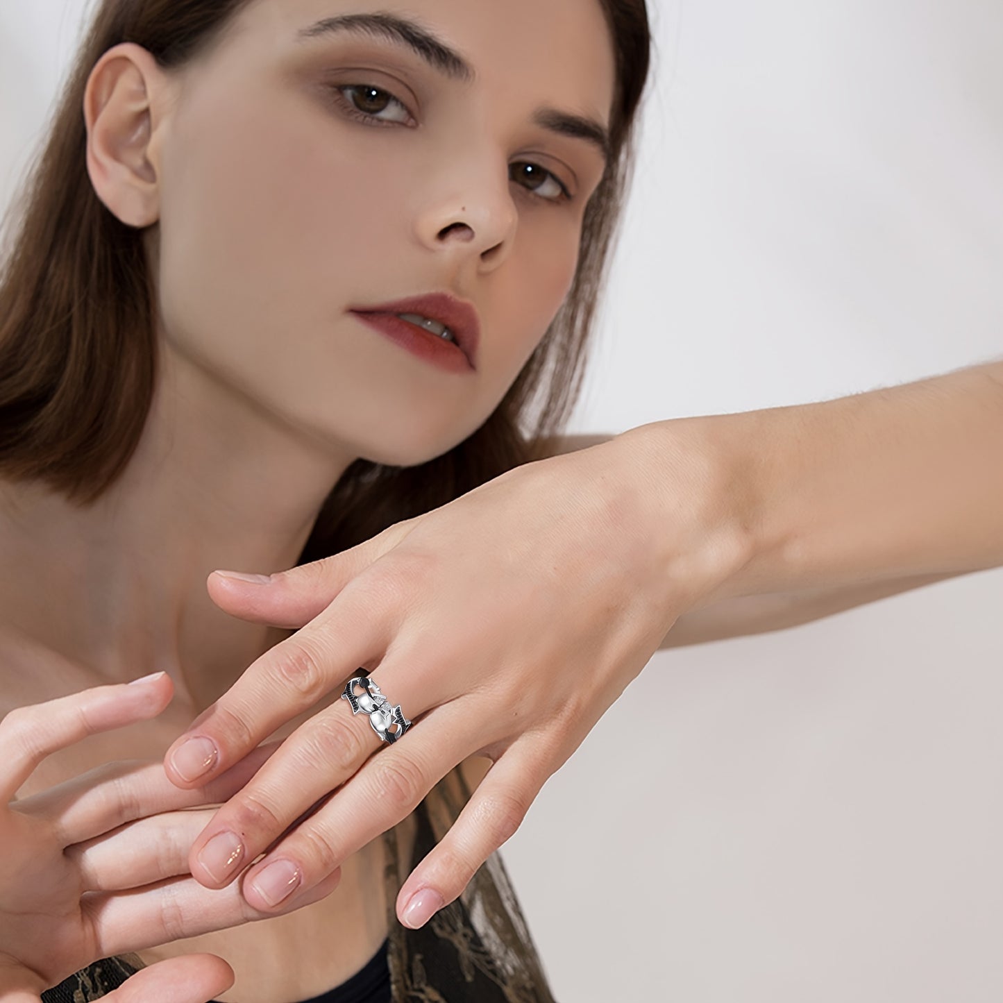 Skull Ring 925 Sterling Silver Adjustable Couple Skull Ring Vintage Gothic Skull Jewelry Gift for Women Men