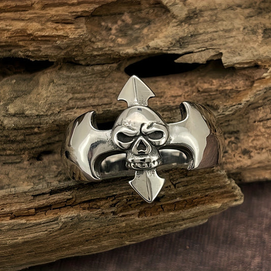 Stylish Men's Stainless Steel Ring with Vintage Skull Design - Simple Cross-Shaped Fashion Statement, European And American Style