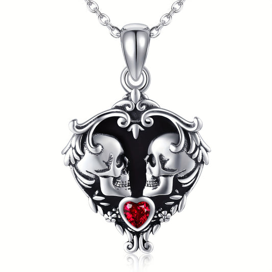 Gothic Skull Necklaces 925 Sterling Silver Gothic Jewelry For Women Black Heart Necklaces Witch Heart Necklaces Y2K Gifts For Women
