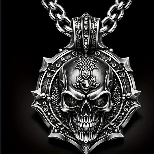 Funky Gothic Skull Pendant Necklace - 316L Stainless Steel, Plated White K, Non-Magnetic No Mosaic Jewelry for Men