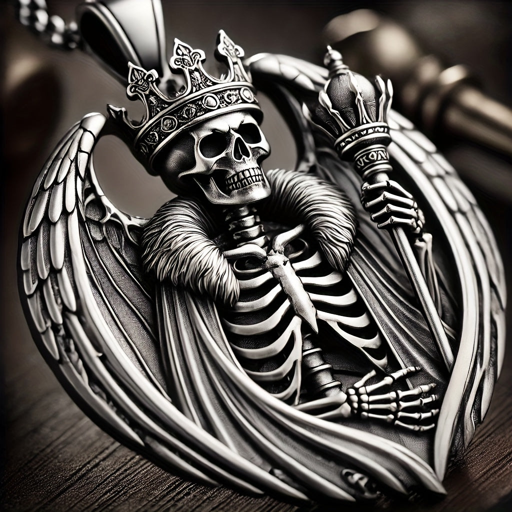 Men's Hip Hop Punk Crown Skull Pendant - 316L Stainless Steel, Antique Silvery Finish