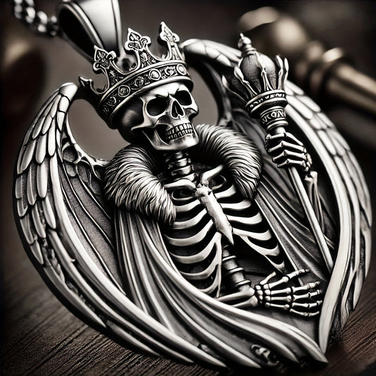 Men's Hip Hop Punk Crown Skull Pendant - 316L Stainless Steel, Antique Silvery Finish