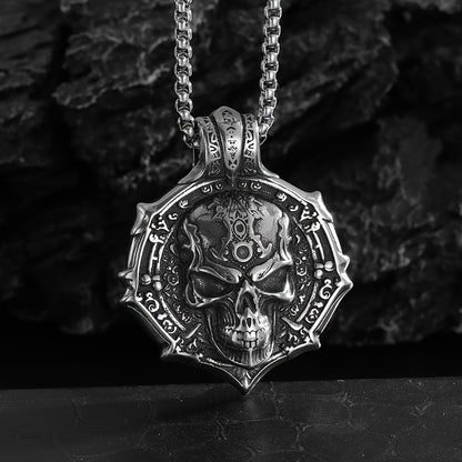 Funky Gothic Skull Pendant Necklace - 316L Stainless Steel, Plated White K, Non-Magnetic No Mosaic Jewelry for Men