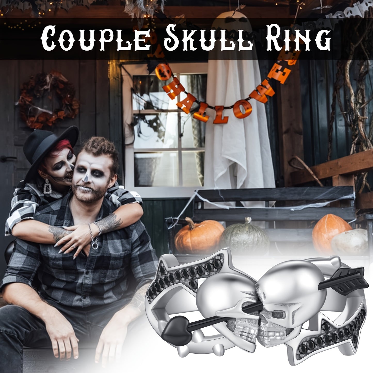 Skull Ring 925 Sterling Silver Adjustable Couple Skull Ring Vintage Gothic Skull Jewelry Gift for Women Men
