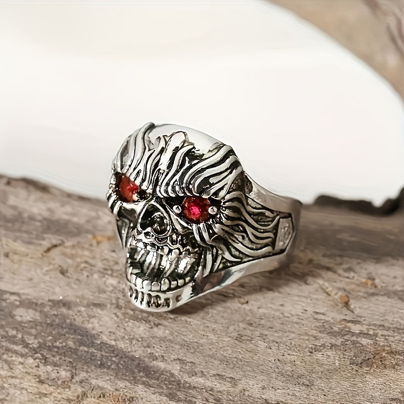 1 Luxurious Retro Skull Ring With Red Cubic Zirconia - Perfect Gift For Christmas, Anniversaries, Birthdays, And Halloween, Copper, Daily Wear, Easter