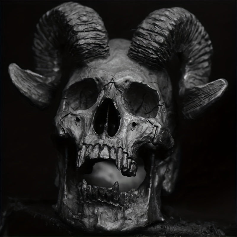 1pc Dark Retro Goth Punk Stainless Steel Ring Demon Satan Goat Skull Ring Men Neutral Motorcycle Ring Jewelry Accessories Party Jewelry