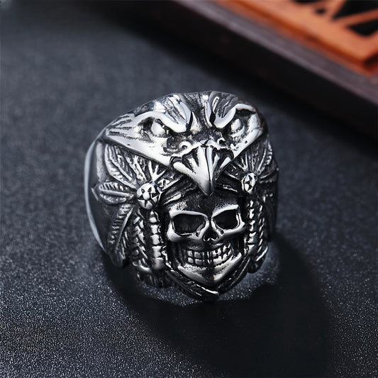 Retro Skull Design Stainless Steel Wide Ring For Men