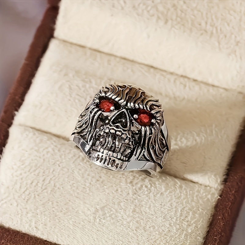 1 Luxurious Retro Skull Ring With Red Cubic Zirconia - Perfect Gift For Christmas, Anniversaries, Birthdays, And Halloween, Copper, Daily Wear, Easter