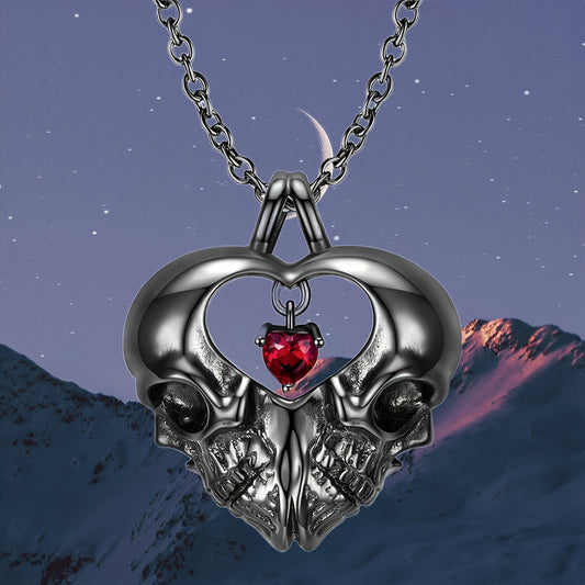 Fashion Halloween Double Skull Pendant Necklace, Heart Necklace Birthday Gift Halloween Gift Anniversary Gift Holiday Party Gift