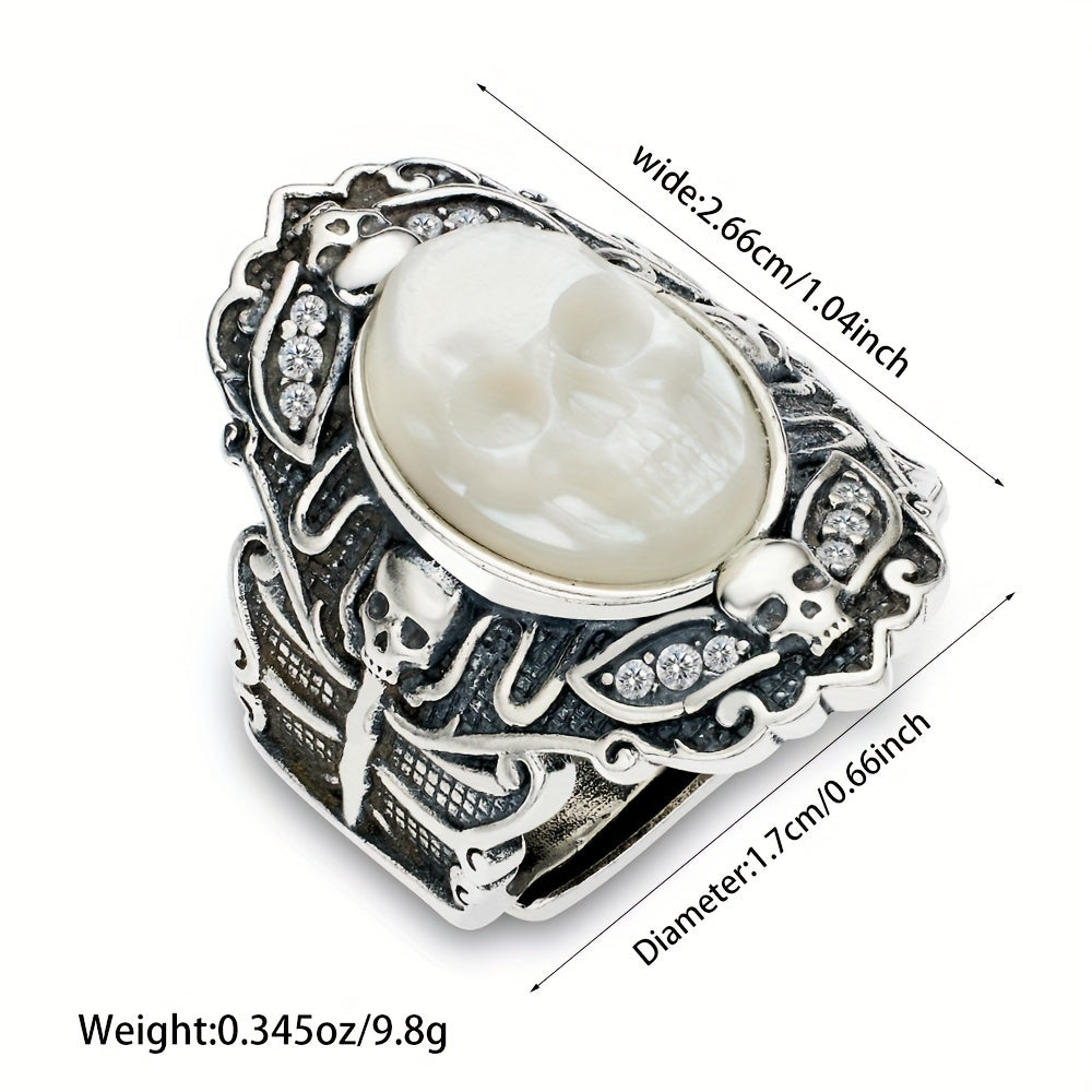 Total Weight 9.8g 1pc Women's Fashion Wide Face Ring 925 Pure Silvery Retro Gothic Style Skull Open Adjustable Ring Suitable for Daily Wear Halloween Surprise Gift First Choice, VIGG