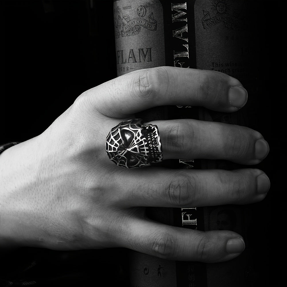 1pc Retro Trendy Skull Men's Stainless Steel Ring