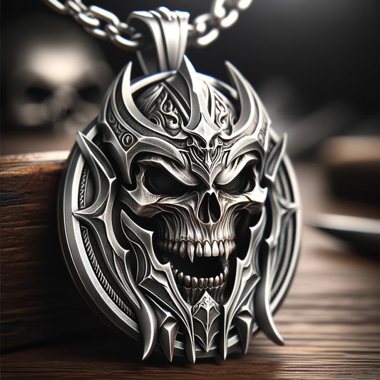 83.48gal Titanium Steel Tyrant Skull Pendant Necklace for Men - Punk Rock Gothic Hip Hop Motorcycle Jewelry with Intricate Bone & Metallic Detailing, Durable Edgy Gift for Halloween, Day of the Dead, Thanksgiving, Halloween N