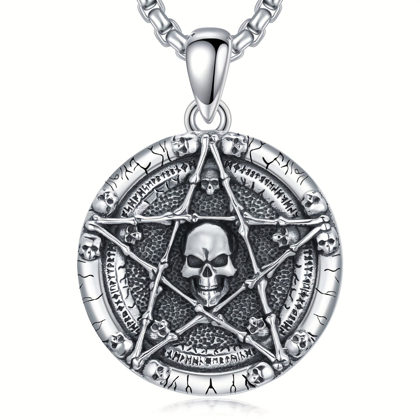Pentagram Skull Necklace 925 Sterling Silvery Skull Bone Pendant Gothic Skull Jewelry For Men Women