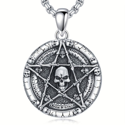 Pentagram Skull Necklace 925 Sterling Silvery Skull Bone Pendant Gothic Skull Jewelry For Men Women