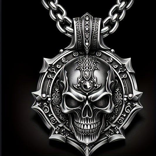 Men's Stainless Steel Gothic Skull Pendant Necklace - Hip Hop Punk Style with Intricate Design, Durable Titanium Steel Chain for Party Wear