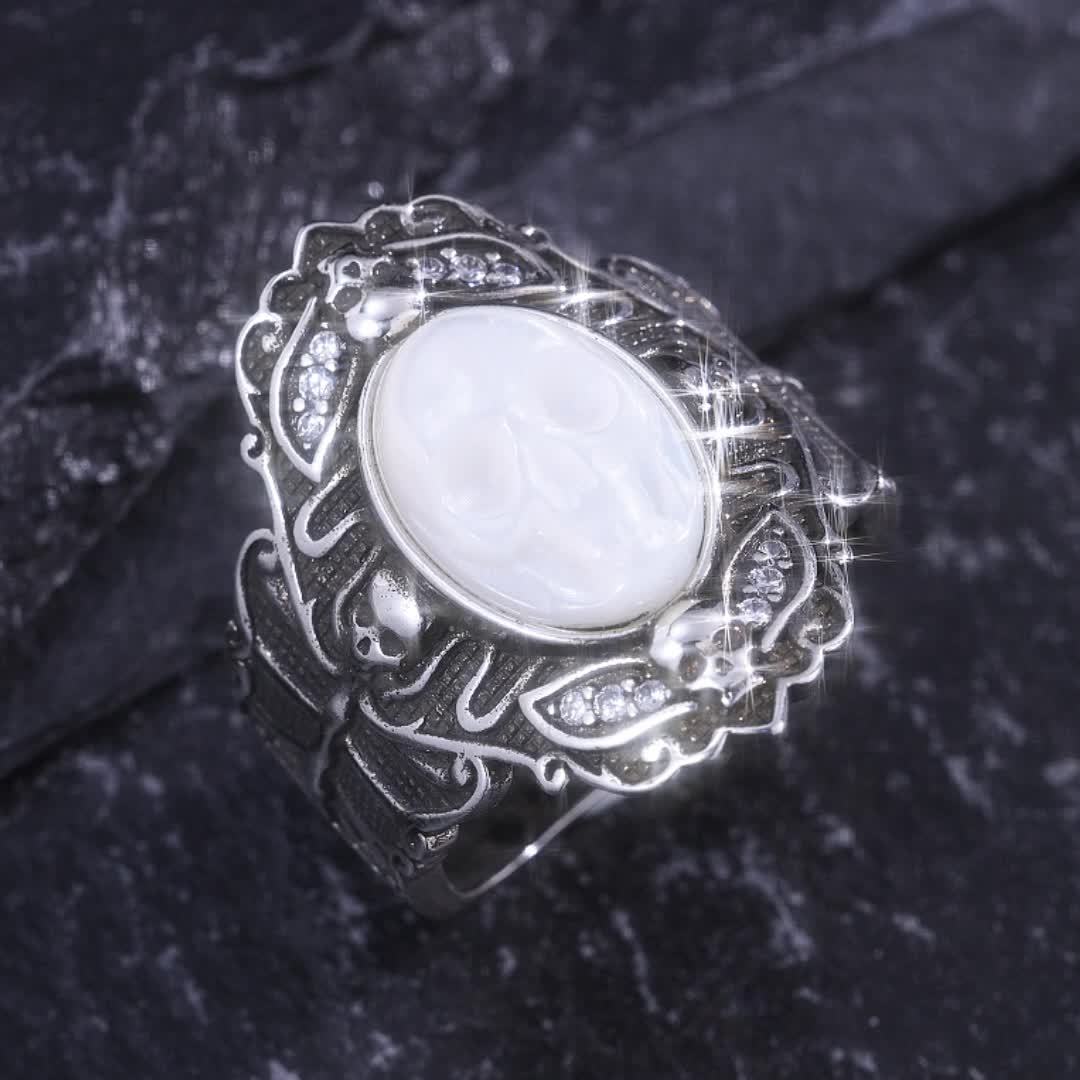Total Weight 9.8g 1pc Women's Fashion Wide Face Ring 925 Pure Silvery Retro Gothic Style Skull Open Adjustable Ring Suitable for Daily Wear Halloween Surprise Gift First Choice, VIGG