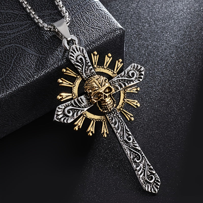 A Punk Style Skull Crossbones Pendant Necklace, Amulet Accessory Jewelry Gift for Men And Women, Easter Celebration Gift!