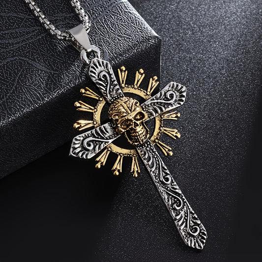 A Punk Style Skull Crossbones Pendant Necklace, Amulet Accessory Jewelry Gift for Men And Women, Easter Celebration Gift!