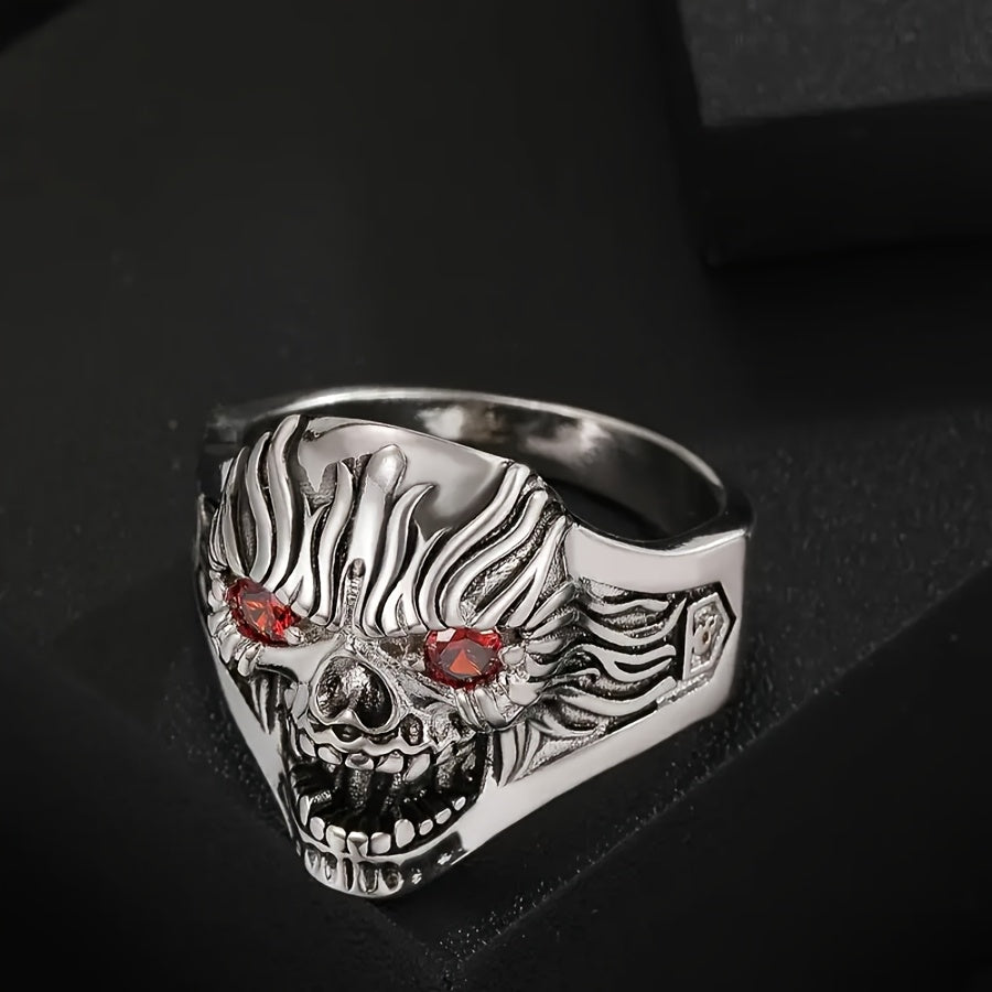 1 Luxurious Retro Skull Ring With Red Cubic Zirconia - Perfect Gift For Christmas, Anniversaries, Birthdays, And Halloween, Copper, Daily Wear, Easter
