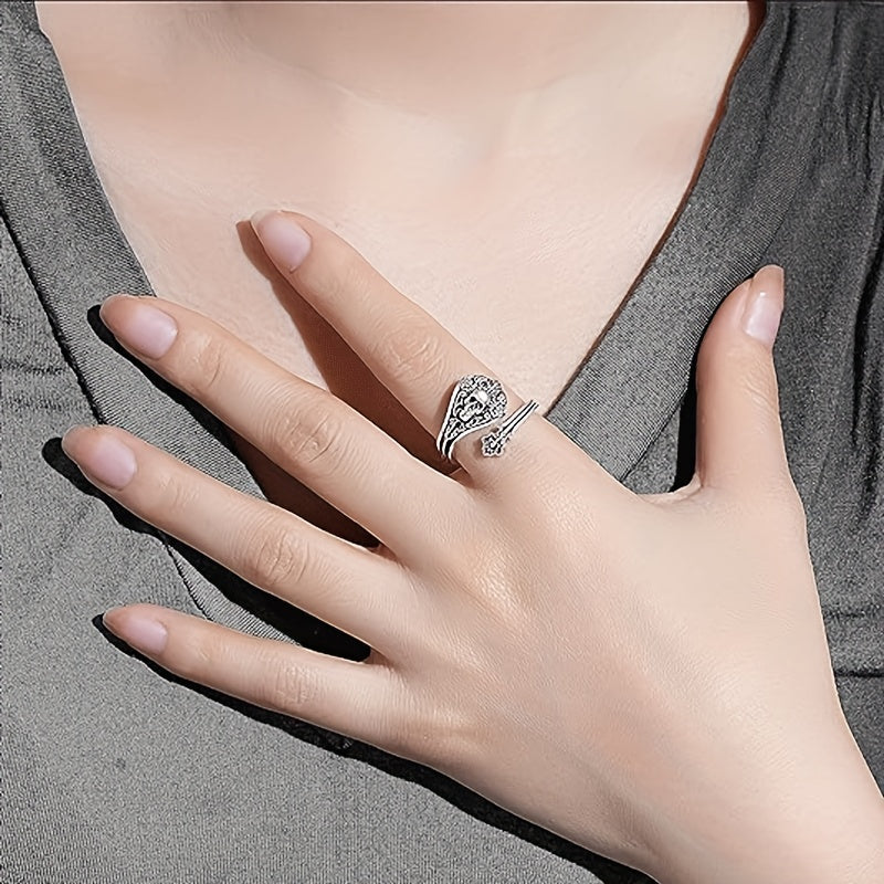 One retro gothic style skull head ring, s925 silver adjustable ring for women, suitable for daily wear, Women's jewelry gift, low allergy, silver weight 3.2g