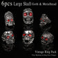 6pcs Large Skull Ring with Red Eye Stone Inlaid Vintage MetalHead Punk Ring Collection Gift Father's Day Holiday