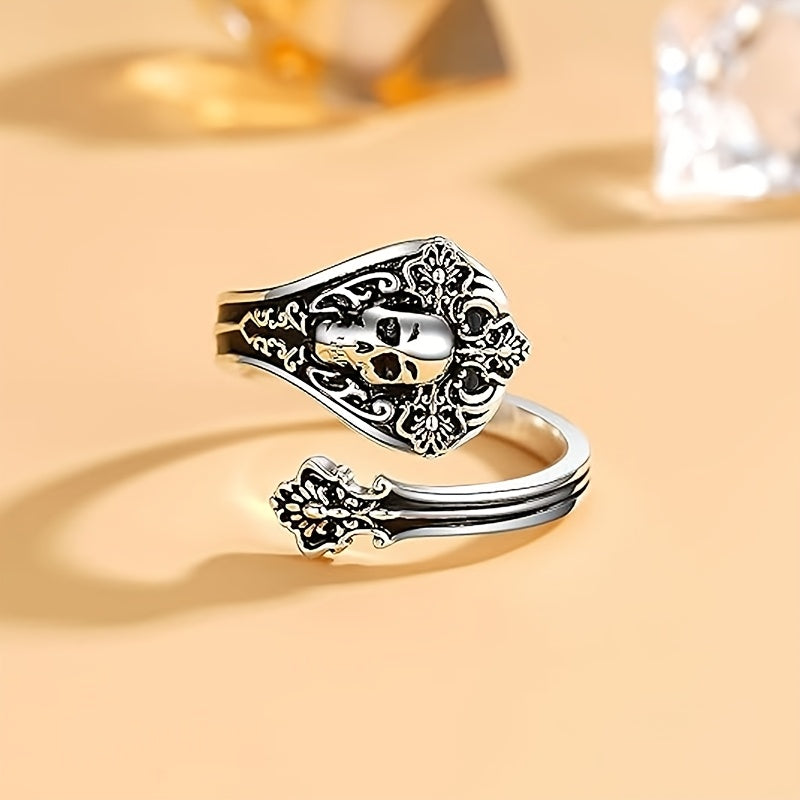 One retro gothic style skull head ring, s925 silver adjustable ring for women, suitable for daily wear, Women's jewelry gift, low allergy, silver weight 3.2g