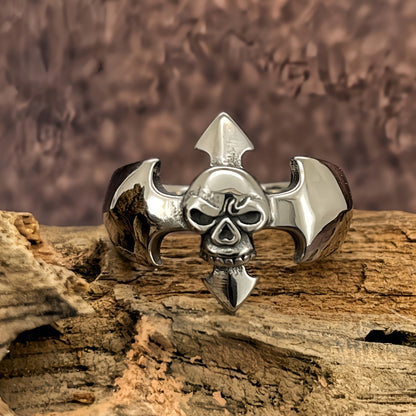 Stylish Men's Stainless Steel Ring with Vintage Skull Design - Simple Cross-Shaped Fashion Statement, European And American Style
