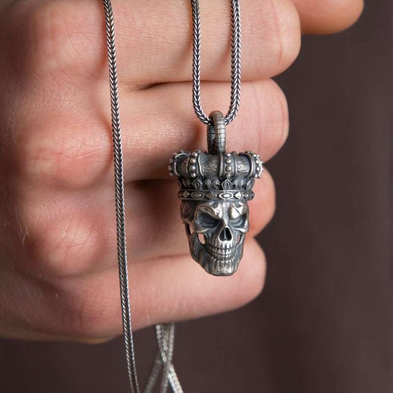 Skull Chain Necklace, Gothic Skull Silvery Necklace, Men'S Pendant, Skull Charm Necklace, Gift for Boyfriend