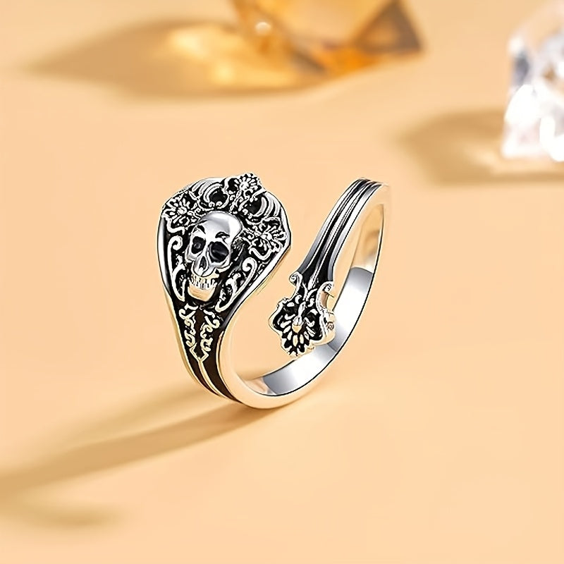 One retro gothic style skull head ring, s925 silver adjustable ring for women, suitable for daily wear, Women's jewelry gift, low allergy, silver weight 3.2g