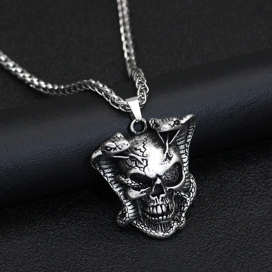 Trendy Hot Sale Double Snake Skull Pendant Necklace Popular Jewelry Retro Men's Necklace