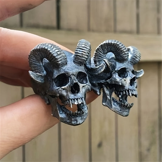 1pc Dark Retro Goth Punk Stainless Steel Ring Demon Satan Goat Skull Ring Men Neutral Motorcycle Ring Jewelry Accessories Party Jewelry