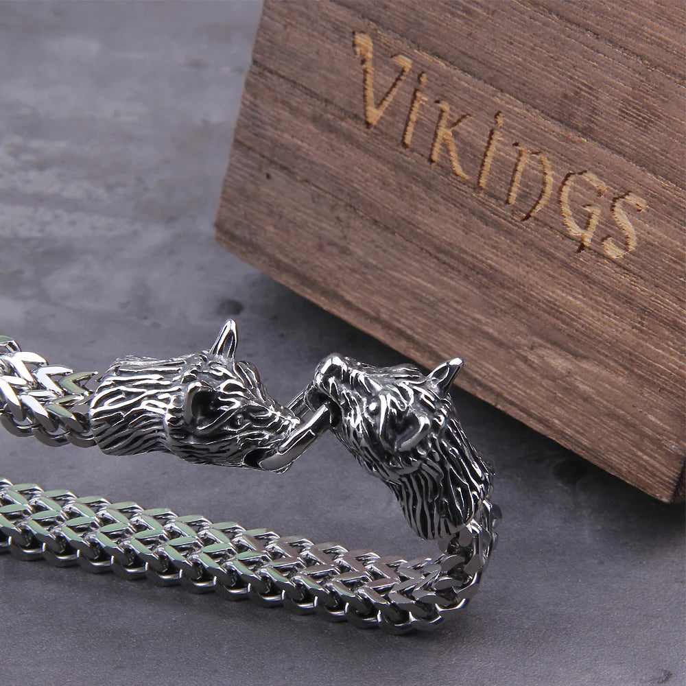 Never Fade Rock Viking Wolf Charm Bracelet Men's Stainless Steel Mesh Chain Gold Wolf Punk Jewelry without box