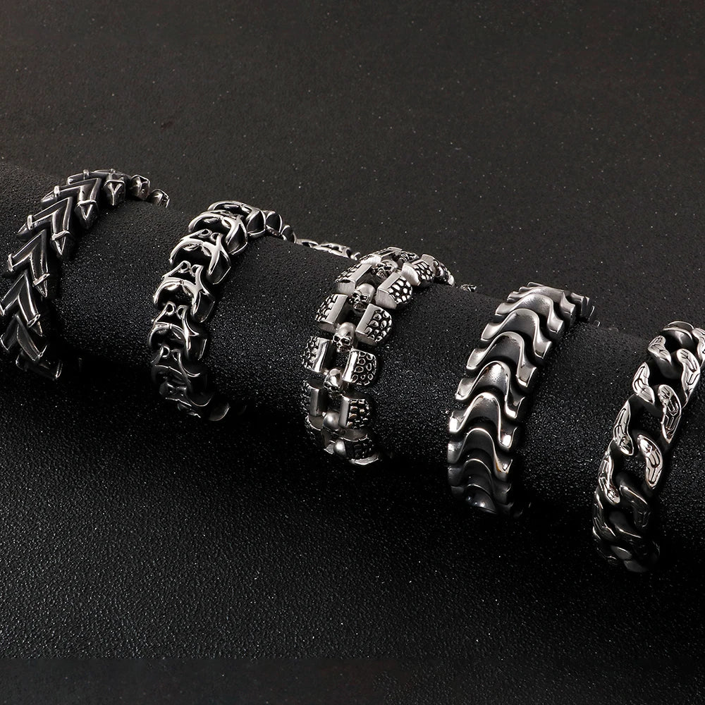 Punk Rocker Skull Bracelet For Men Cool Stainless Steel Chain Men's Bracelets Accessories Gothic Biker Jewelry Male Dropshipping