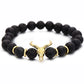 Punk CZ Bull Head Skull Men Bracelet Fashion 8MM Lava Stone Beads Charm Bracelets & Bangles Macrame Strand Jewelry Gift