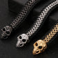 Vintage Double Wolf Lion Head Men's Bracelets 23CM Long Braided Genuine Leather & Stainless Steel Gothic Skull Bracelet for Men