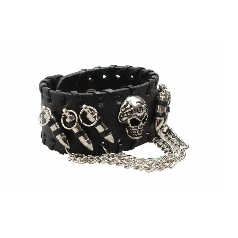 Fashion Gothic Punk Skull Metal bullet Leather Bracelet Men Bracelets & Bangles Male Arm Jewelry Red and black 2022 Accessor