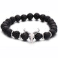 Punk CZ Bull Head Skull Men Bracelet Fashion 8MM Lava Stone Beads Charm Bracelets & Bangles Macrame Strand Jewelry Gift