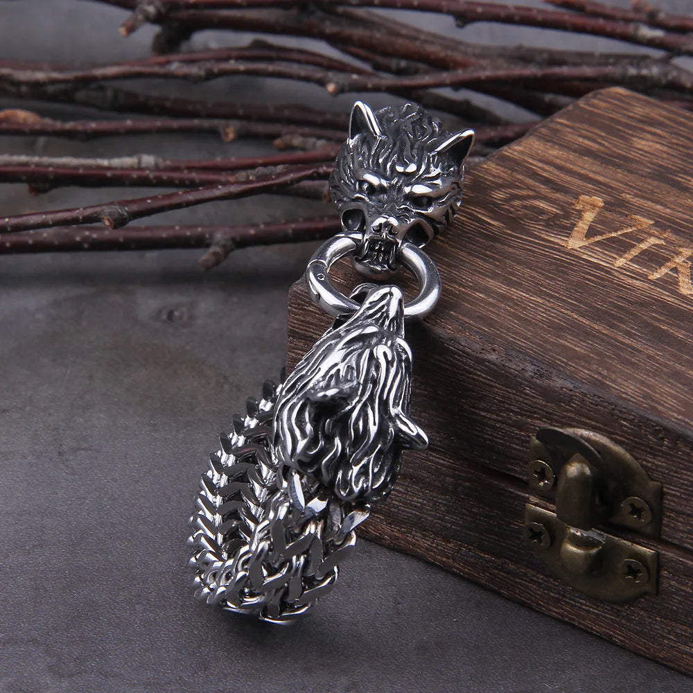 Never Fade Rock Viking Wolf Charm Bracelet Men's Stainless Steel Mesh Chain Gold Wolf Punk Jewelry without box