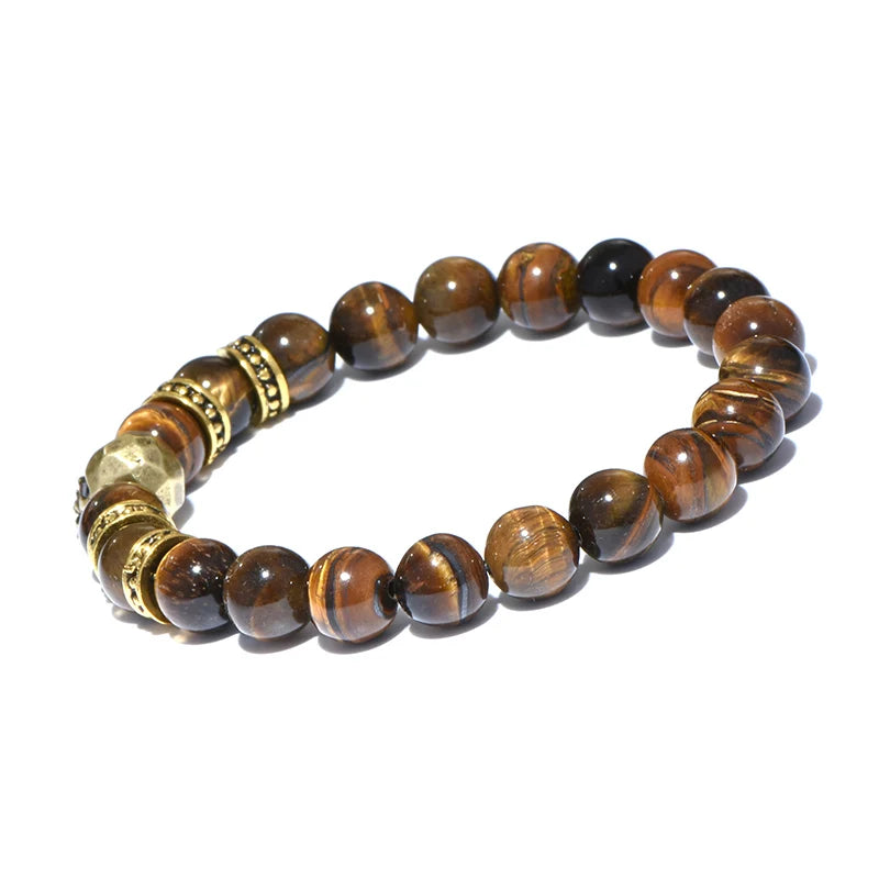 Diffone Mens Natural Stone Bracelet Gothic Skull Braslet Tiger eye Brazalete Beads Accessories For Hombre Viking Braclet Pulsera