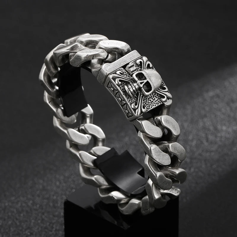 20mm Big and Heavy Chunky Cuban Chain Bracelet Men With Devil Ghost Skull Charm Vintage Magical Jewelry Best Gift For Friends
