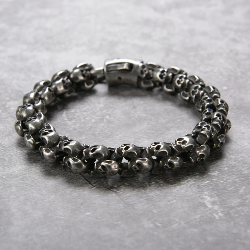 Punk Skull Bracelets Men Stainless Steel Shiny Matte Skull Charm Link Chain Brecelets Male Gothic Jewelry 2021