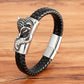 TYO Cool Style Men Leather Bracelets & Bangles Skull Owl Scorpion Snake Braided Wrap Stainless Steel Bracelets For Halloween