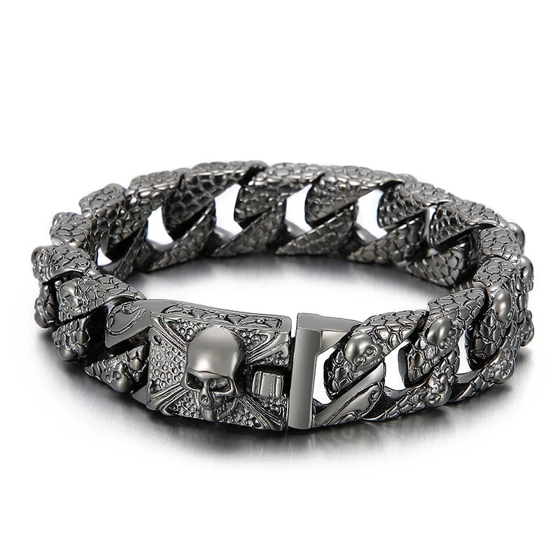 Fongten Gothic Mens Bracelets Stainless Steel Skull Franco Curb Chain Bracelet For Men Multiple Color Skeleton Armband Jewelry